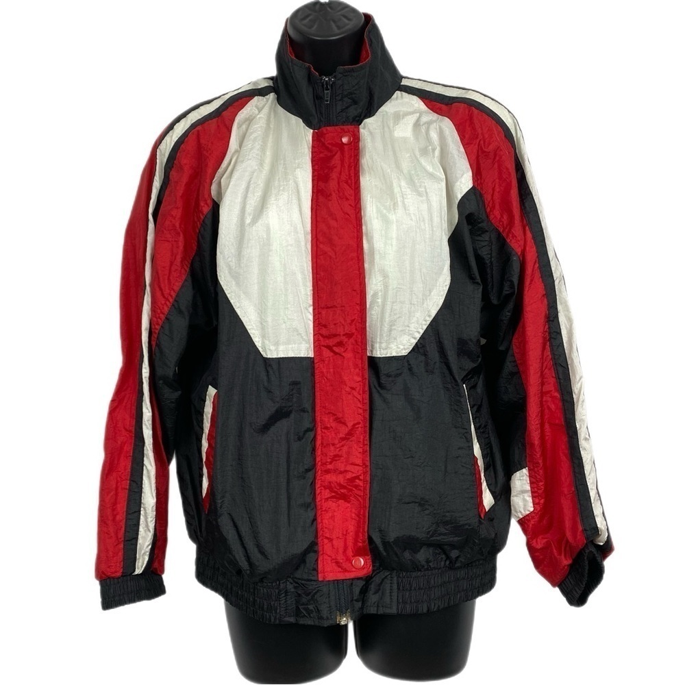 Vintage 1990s Sunterra Nylon Windbreaker Size‎ Small Black & Red Colorblock